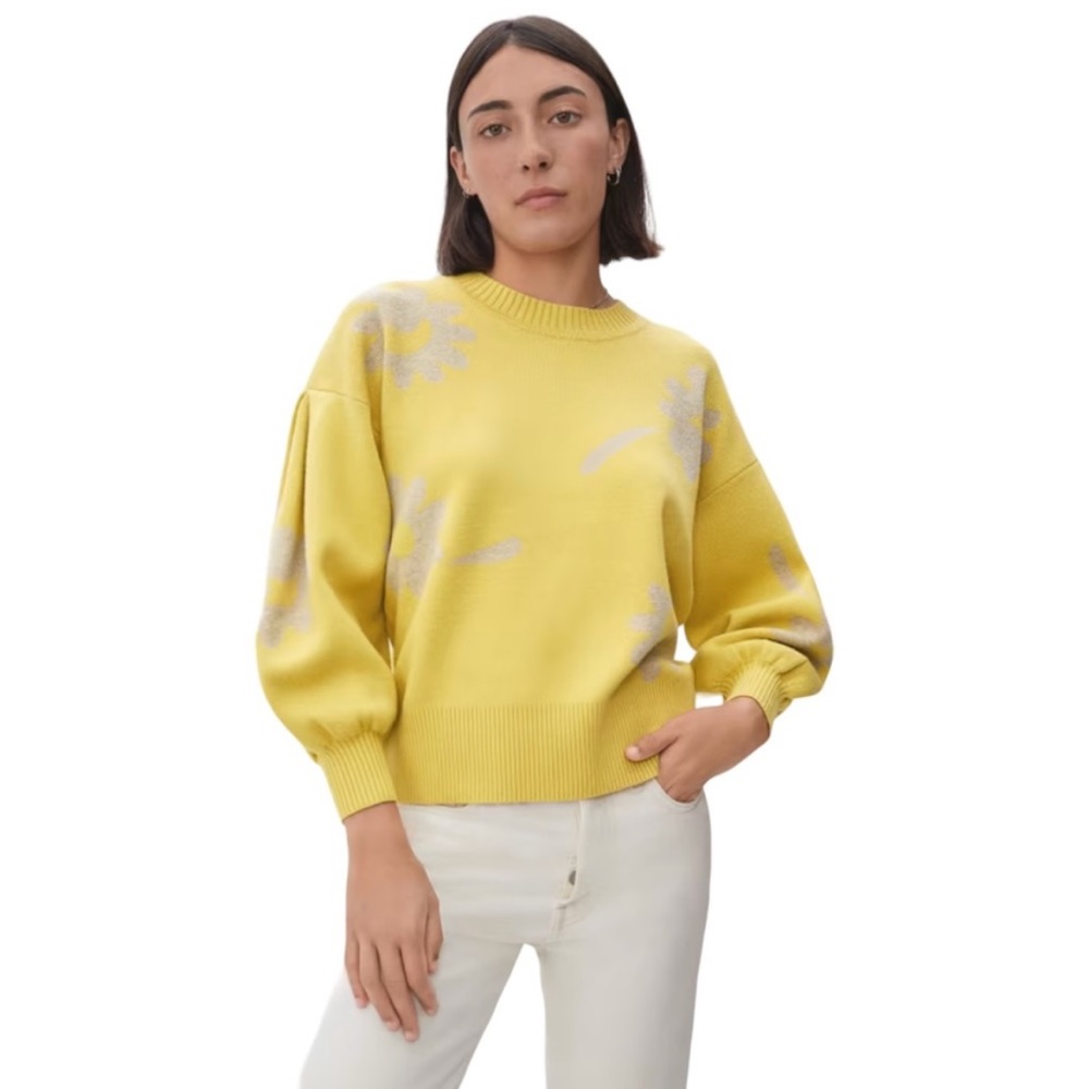 Everlane Floral Cotton Wool Blend Puff Sleeve Sweater small
